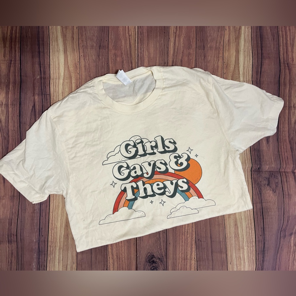 Next Level Apparel Cream Tee “Girls, Gays, & Theys”